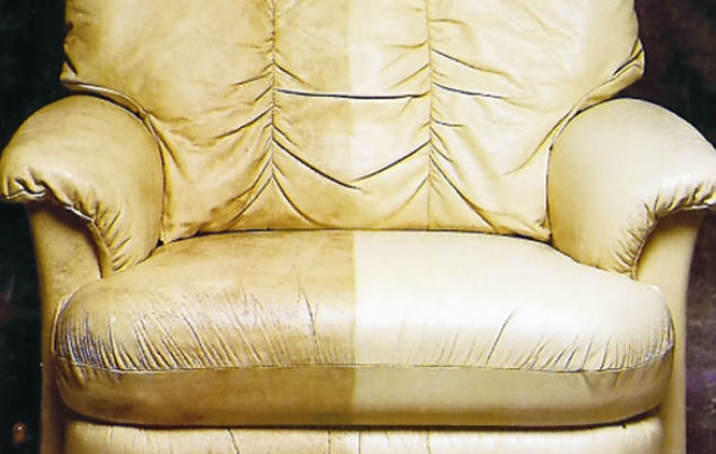Before and after cleaning a leather chair. Learn the best way to clean leather in this article